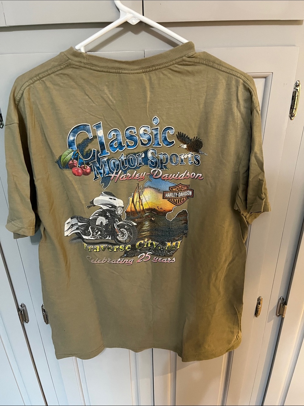 Harley-Davidson Olive Green Classic Motor Sports Tee, large, Traverse City MI